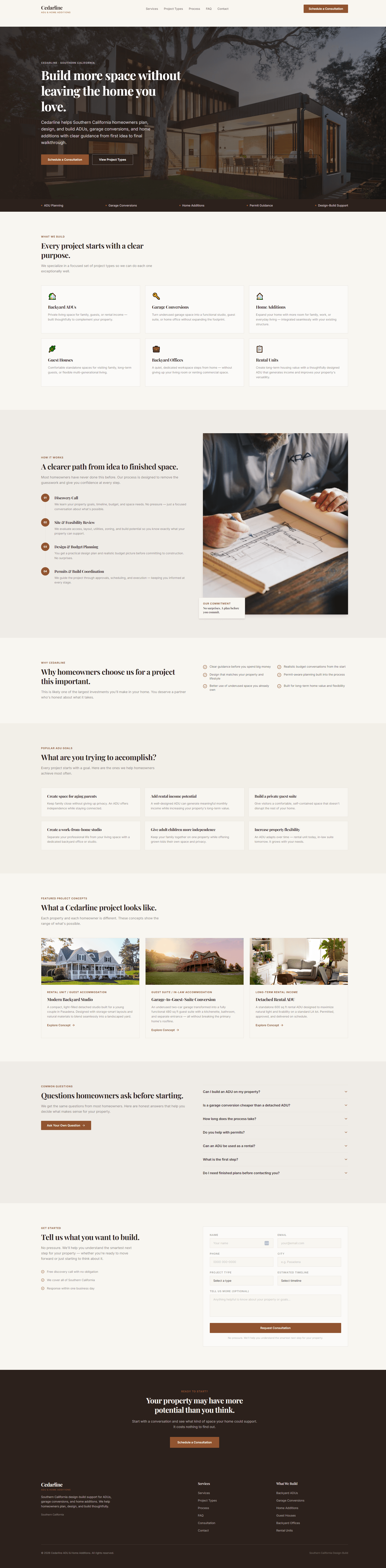 Cedarline ADU & Home Additions website design