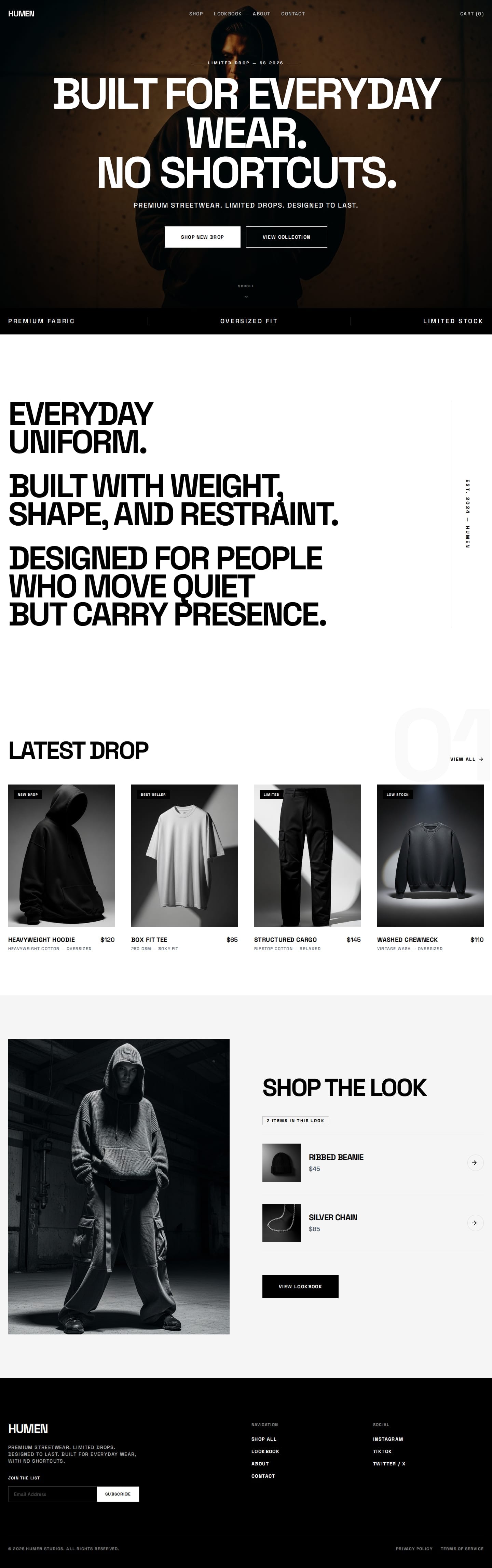 Humen Streetwear — full homepage