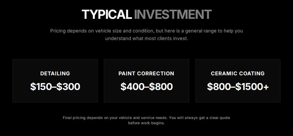 Typical investment — detailing, paint correction and ceramic coating price ranges